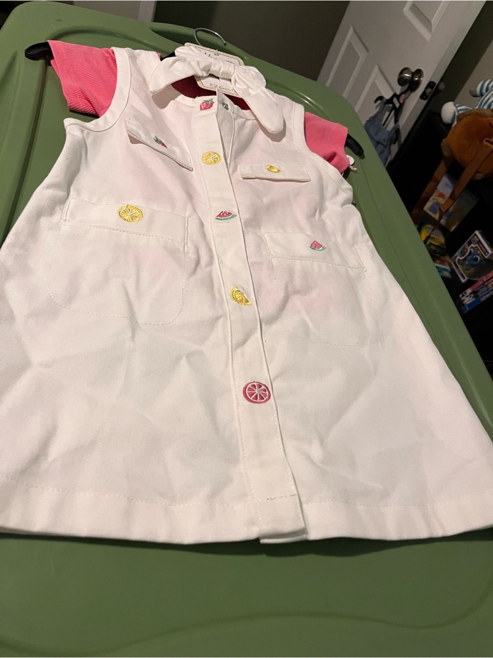 Nannette White A-Line Dress with Pink Tee and Fruit Accents